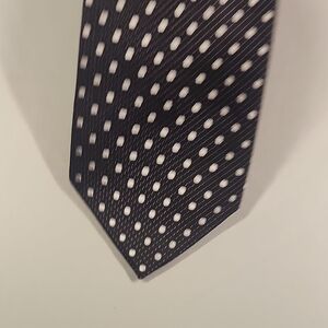 Pronto Uomo Navy Tie with White Polka Dots